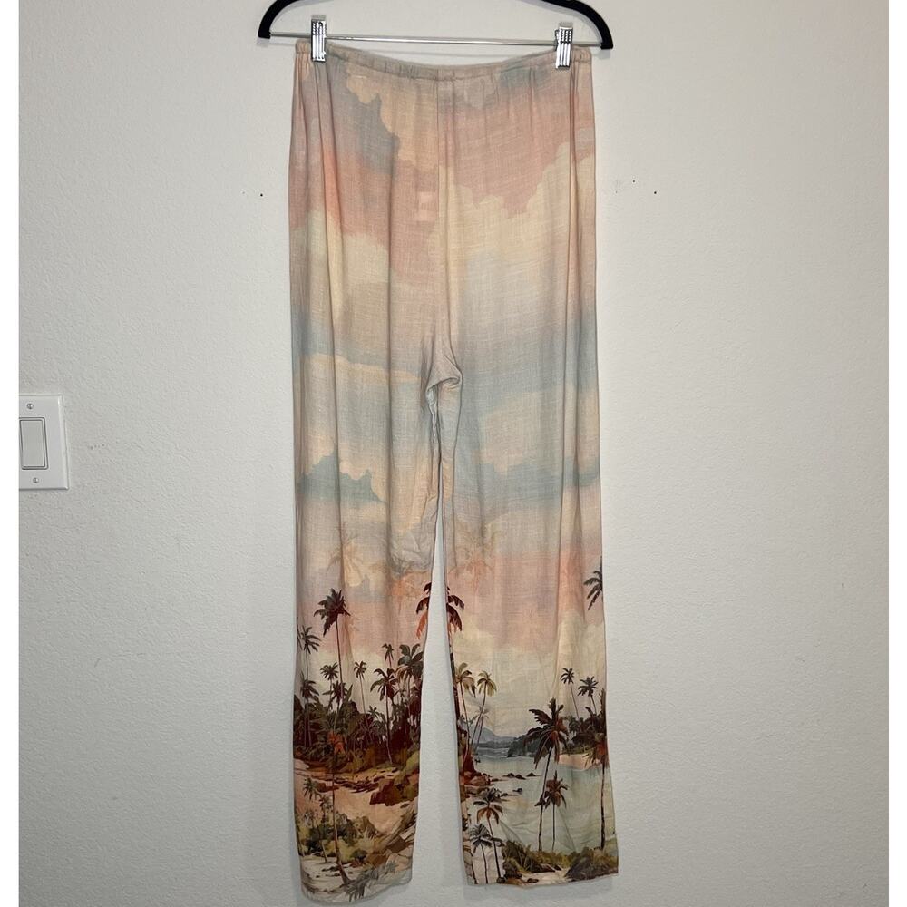 Label of Love Linen Blend Pants Size M Tropical Wide Leg Vacation Pastel Pull On - Picture 2 of 10